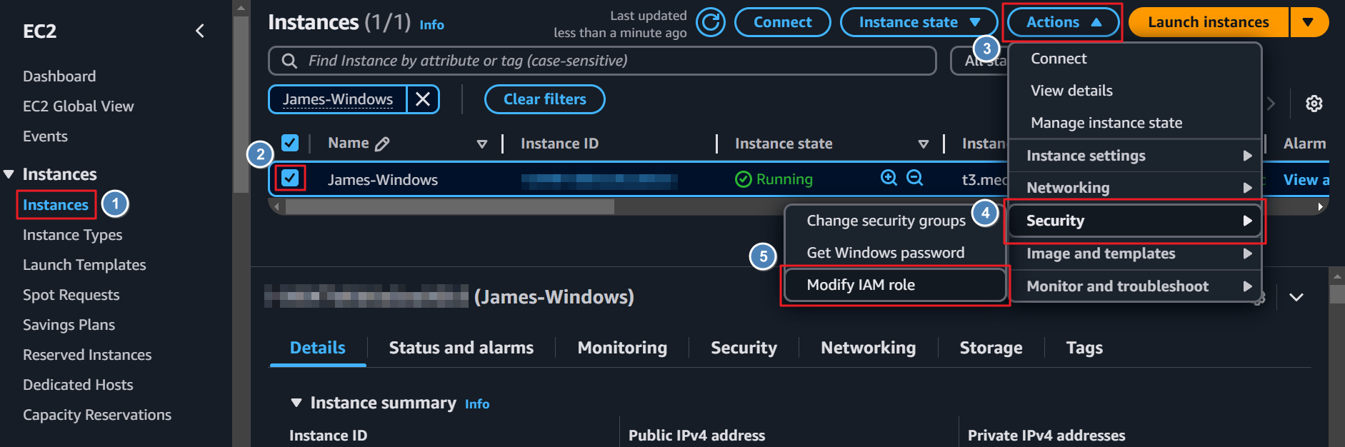 006. 至 AWS EC2 服務，Instances 介面，為 EC2 加上所需 IAM Role